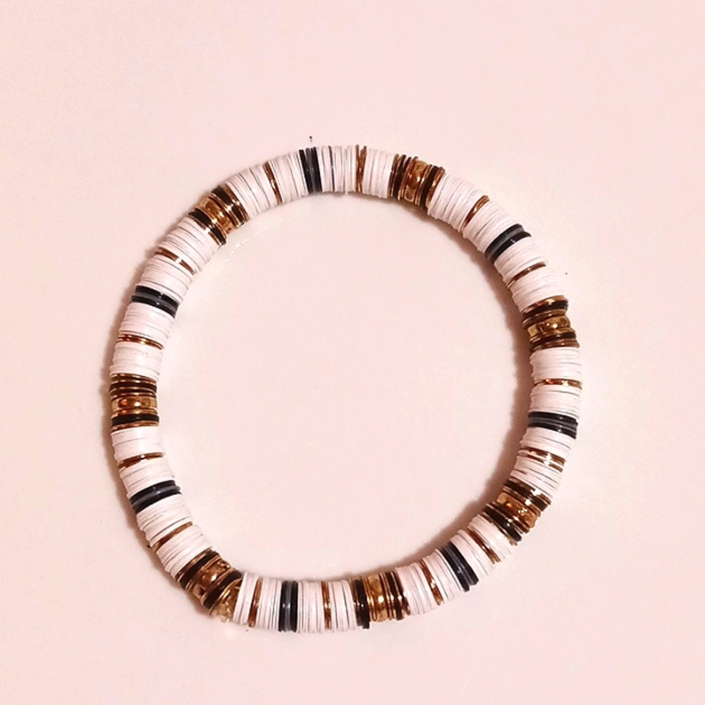 EXPRESS White/Blk/Gold Stretch Disk Bracelet